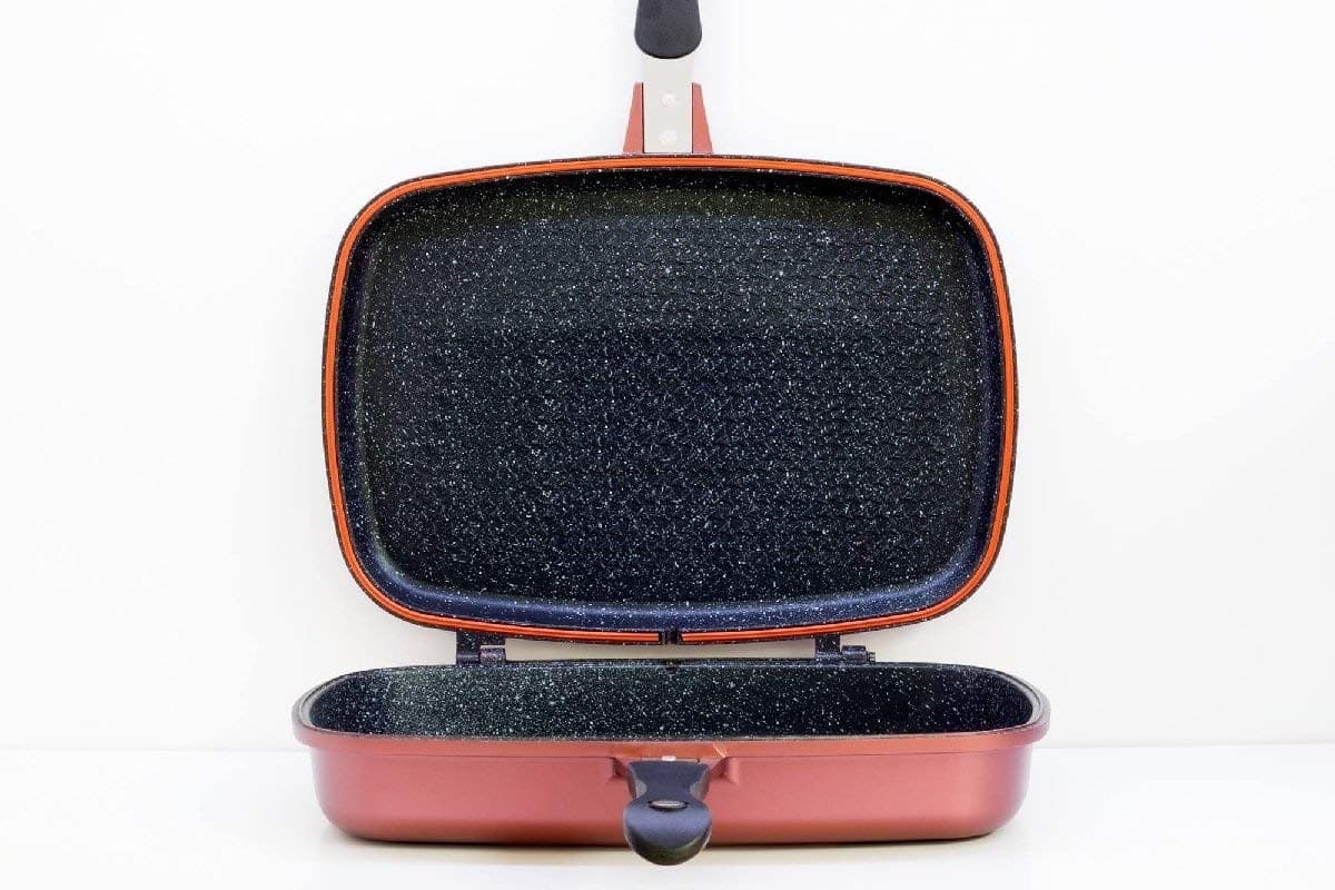 DOPPIA PIASTRA BISTECCHIERA CHEF CUCINA DA 34 CM RIVESTIMENTO ANTIADERENTE MARMO - 4