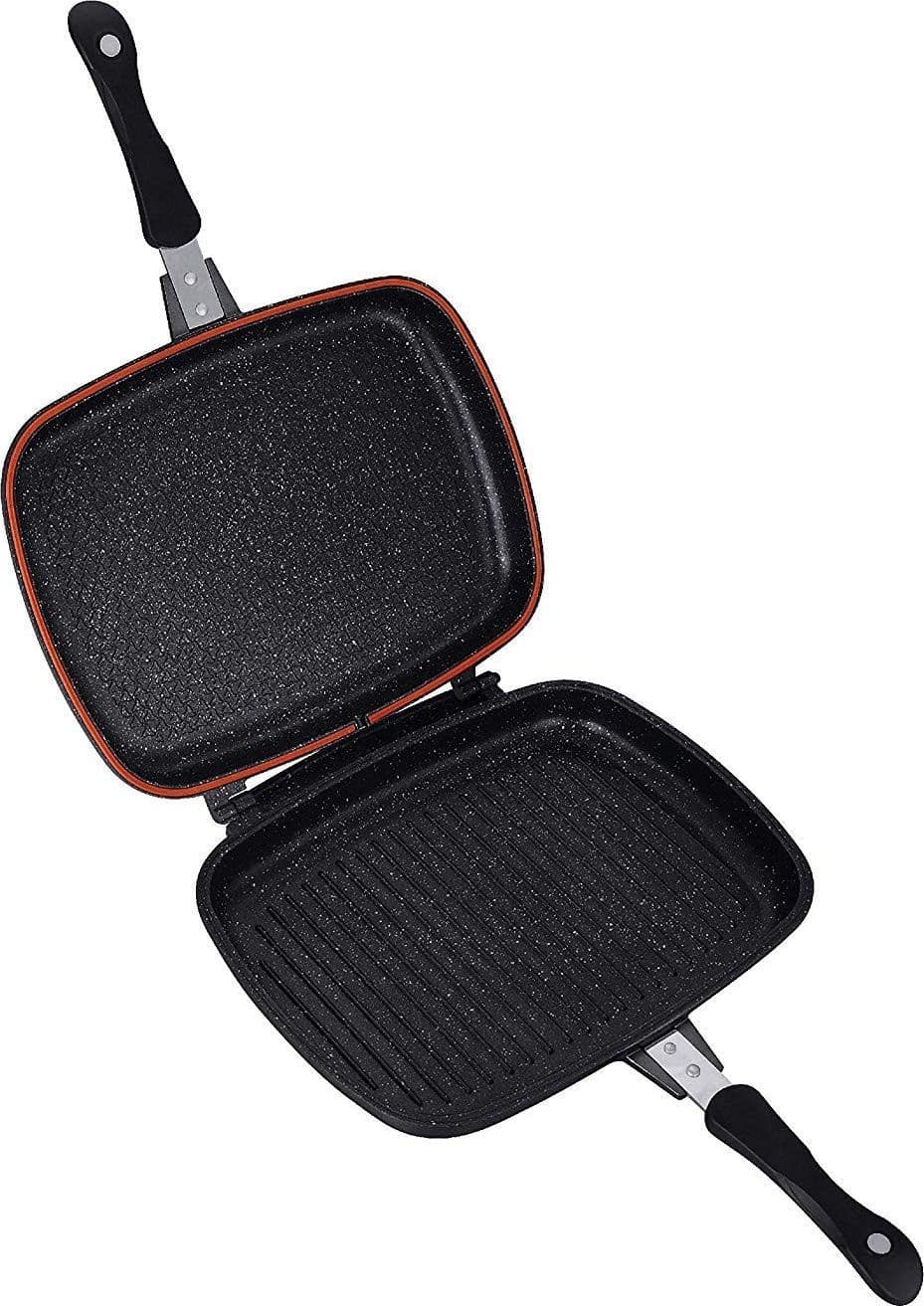 DOPPIA PIASTRA BISTECCHIERA CHEF CUCINA DA 34 CM RIVESTIMENTO ANTIADERENTE MARMO - 5
