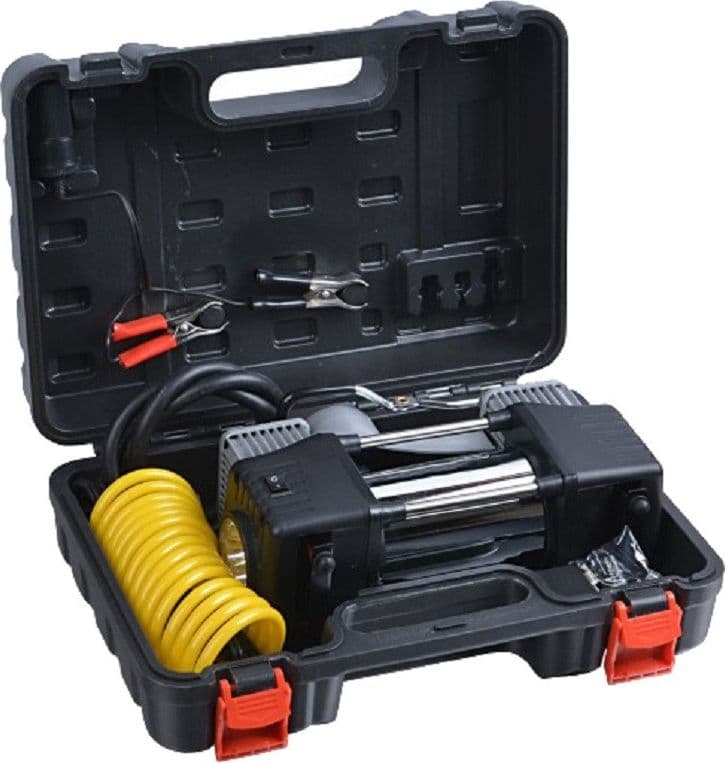 COMPRESSORE 2 CILINDRI 12V 85LT 150PSI AUTO MOTO TORCIA VIAGGIO CASA + VALIGETTA - 4