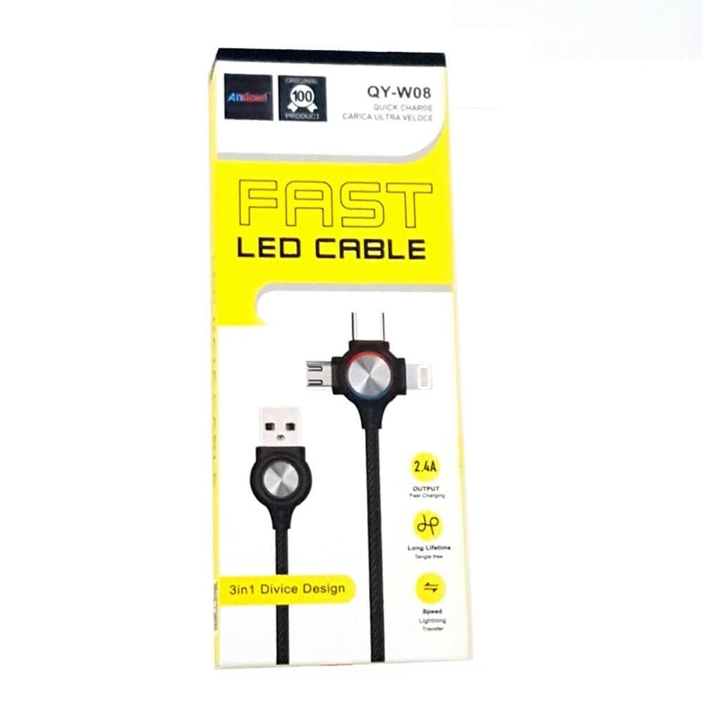 CAVO RICARICA DATI 3 IN 1 MICRO USB LIGHTNING TYPE C SMARTPHONE 2.4A FAST CHARGE - 4