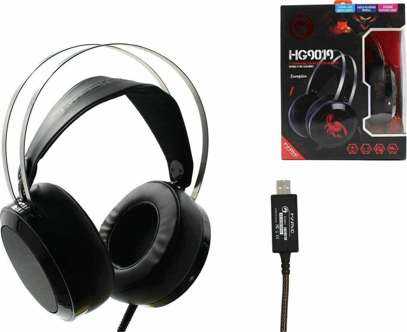 MARVO HG9019 CUFFIE GAMING SCORPION USB AURICOLARE CON MICROFONO PC PS4 XBOX CUFFIA - 6