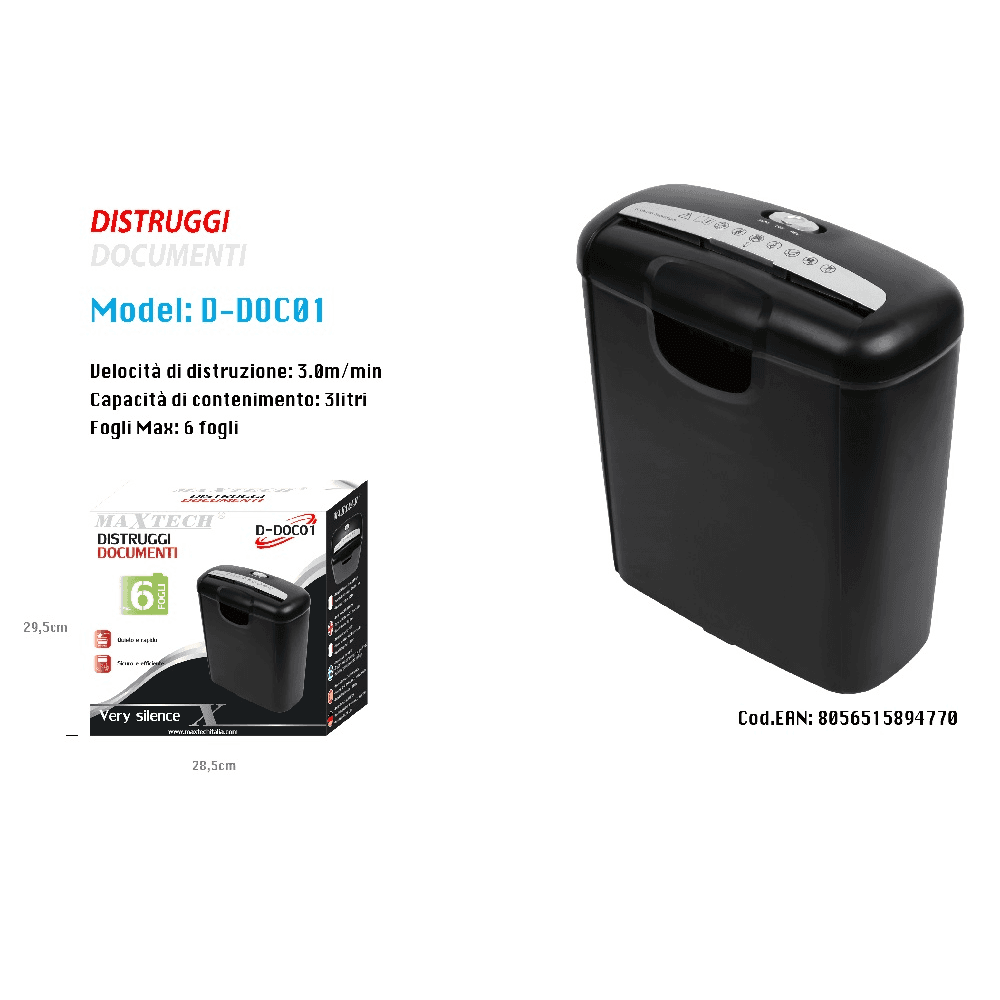 CONTENITORE CESTINO TRITA DISTRUGGI DOCUMENTI CARTA FINO 6 FOGLI MAXTECH D-DOC01 - 2
