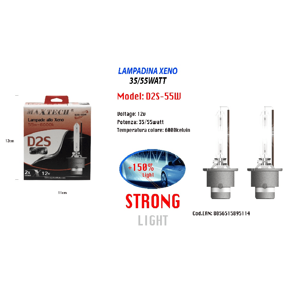 COPPIA LAMPADE D2S 35/55W BULBI XENON RICAMBIO 6000K XENO AUTO FARI MAXTECH D2S-55W - 2
