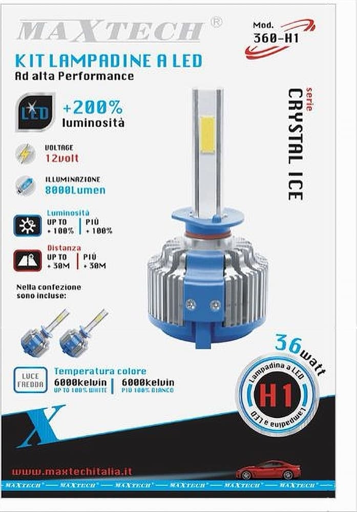 COPPIA LAMPADE LED AUTO FARI H1 MOTO KIT LAMPADINE 36W 6000K FARO MAXTECH 360-H1 - 2