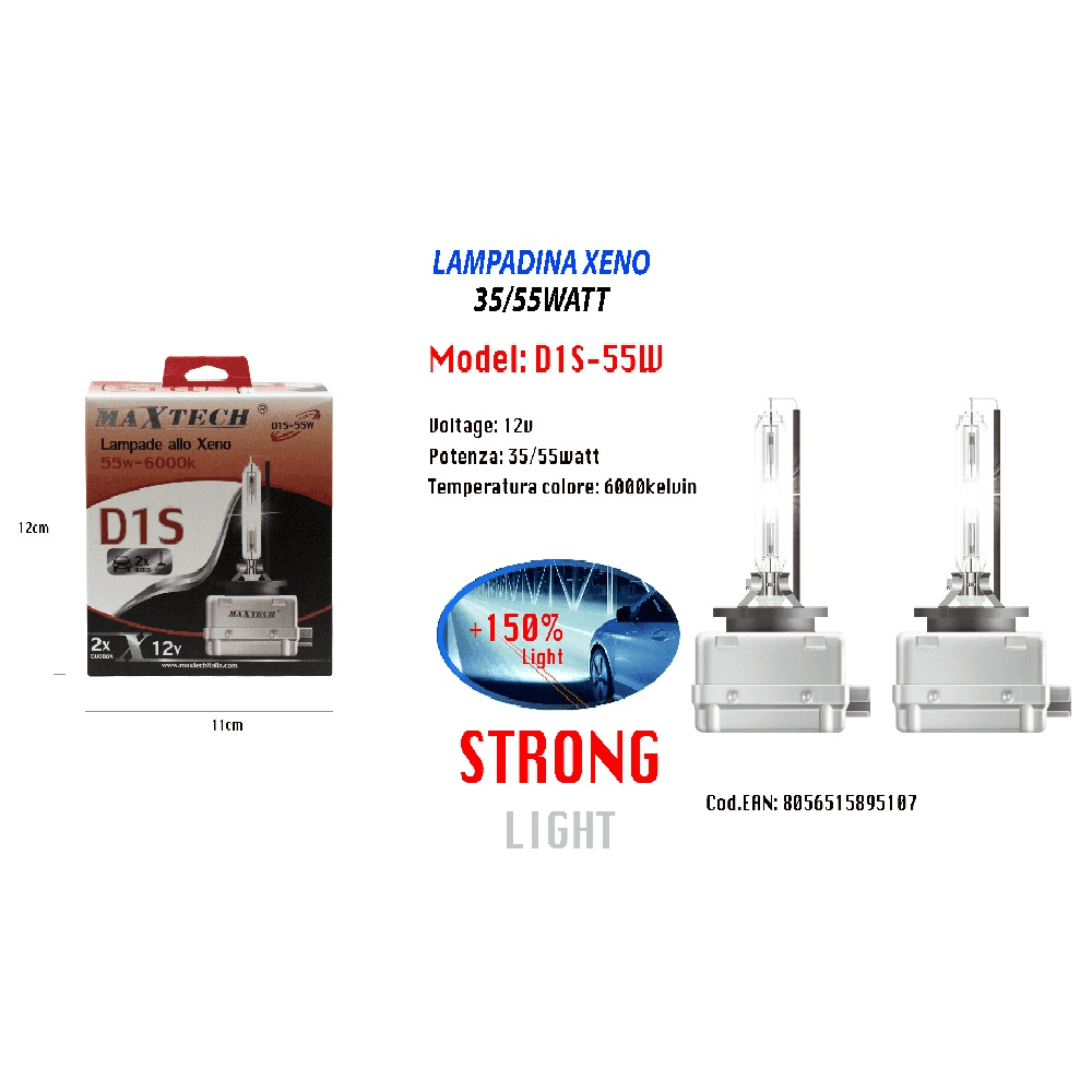COPPIA LAMPADE D1S 35/55W BULBI RICAMBIO XENON 6000K FARI XENO MAXTECH D1S-55W