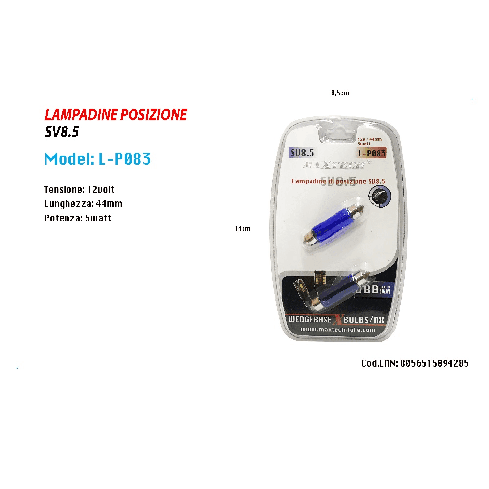 LAMPADINE DI POSIZIONE SV8.5 12V 44MM 5W MAXTECH L-P083 LAMPADINE ULTRA LUMINOSE - 2