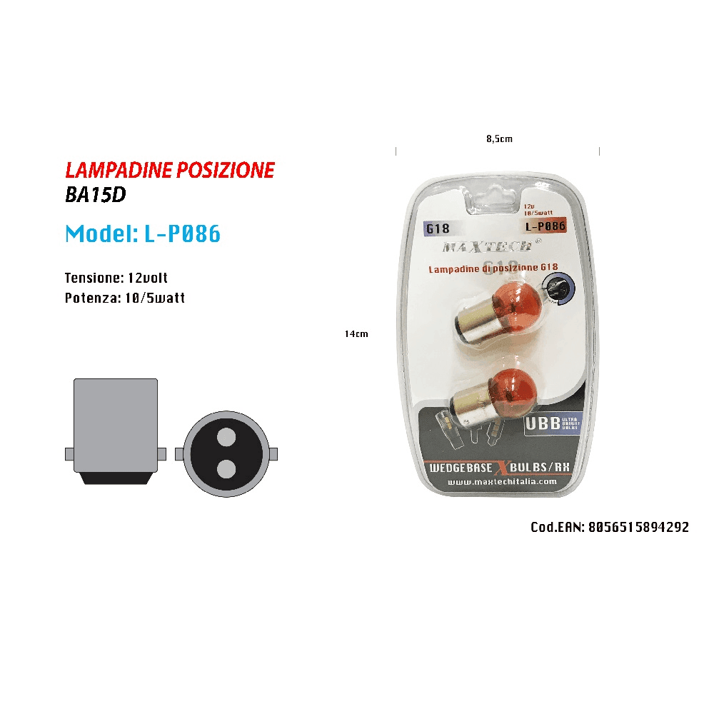 LAMPADINE DI POSIZIONE 12V 10/5 WATT G18 LAMPADINE ULTRA LUMINOSE RICAMBIO AUTO - 2