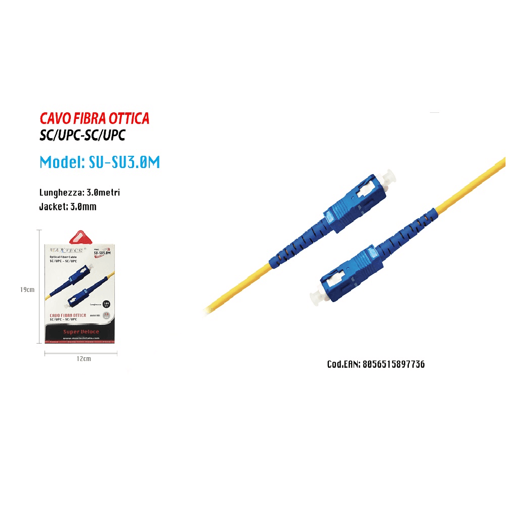 CAVO AUDIO FIBRA OTTICA OPTICAL CONNETTORE RAPIDO SC/UPC 3 MT MAXTECH SU-SU3.0M - 2