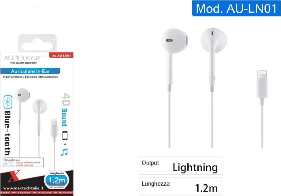 AURICOLARI CUFFIE CON CONNETTORE LIGHTNING PER IPHONE IPAD IPOD MAXTECH AU-LN01 - 4