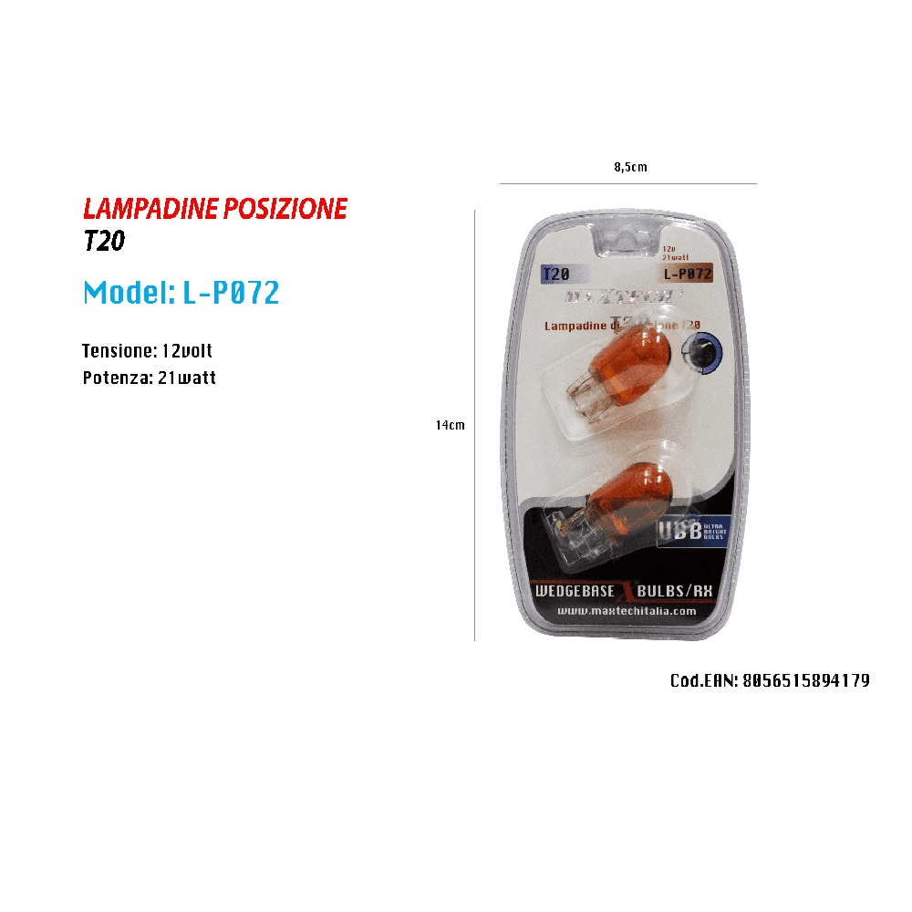 LAMPADINE DI POSIZIONE T20 MAXTECH L-P072 12 V 21 WATT LAMPADINE ULTRA LUMINOSE - 4