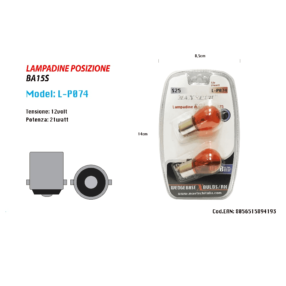 LAMPADINE DI POSIZIONE S25 12VOLT 21WATT LAMPADINE ULTRA LUMINOSE RICAMBIO AUTO - 2