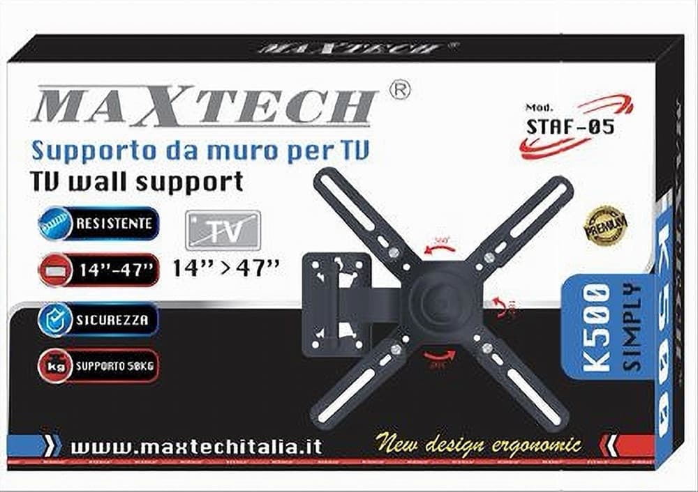 STAFFA TV SUPPORTO DA MURO TELEVISIONE 14” - 47” FINO 50 KG MAXTECH STAF-05 - 2