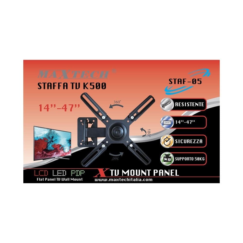 STAFFA TV SUPPORTO DA MURO TELEVISIONE 14” - 47” FINO 50 KG MAXTECH STAF-05 - 3