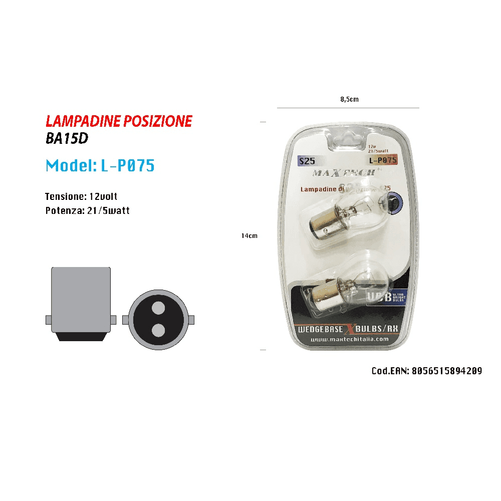 LAMPADINE DI POSIZIONE BA15D S25 LAMPADINE LUMINOSE 12V 21/5 WATT RICAMBIO AUTO - 3