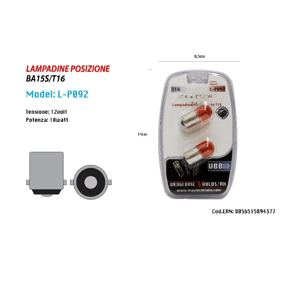 LAMPADINE DI POSIZIONE BA15S T16 12V - 10 WATT LAMPADINE LUMINOSE RICAMBIO AUTO - 3