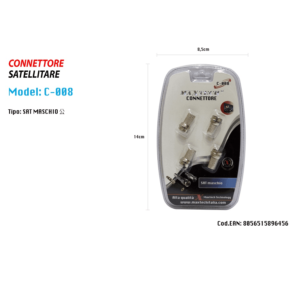CONNETTORE SATELLITARE PER TV ATTACCO SPINOTTO MASCHIO ANTENNA SAT MAXTECH C-008 - 2
