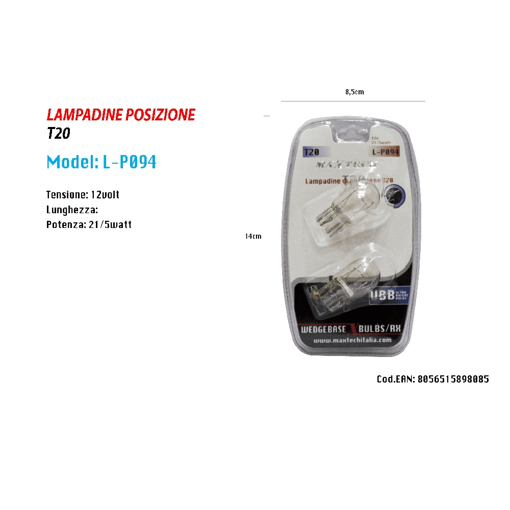 LAMPADINE DI POSIZIONE T20 12 V 21 / 5 W MAXTECH L-P094 LAMPADINE ULTRA LUMINOSE - 4