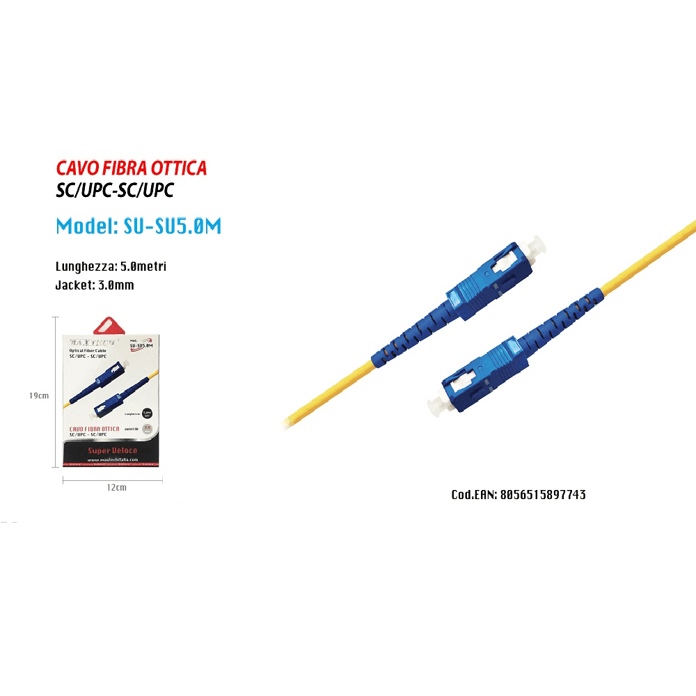 CAVO AUDIO FIBRA OTTICA CONNETTORE RAPIDO OPTICAL SC/UPC 5 MT MAXTECH SU-SU5.0M - 2