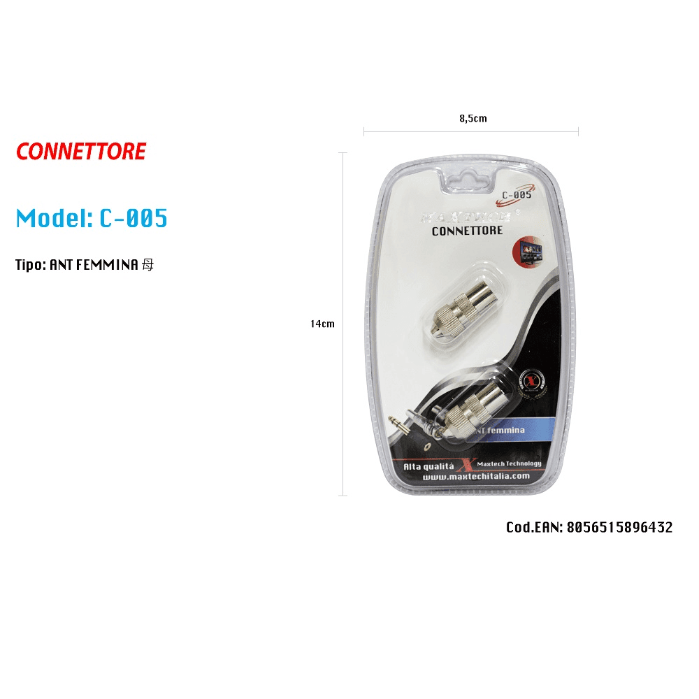 SPINOTTO TV FEMMINA CONNETTORE ANTENNA PER TELEVISORE ADATTATORE MAXTECH C-005 - 2