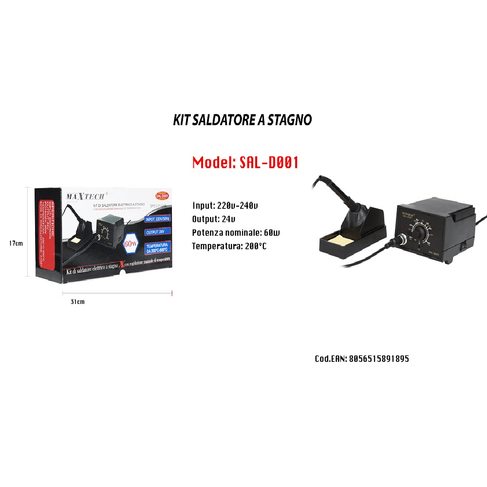 SALDATORE STAZIONE SALDANTE STAGNO 60W 220V REGOLAZIONE MANUALE MAXTECH SAL-D001 - 2