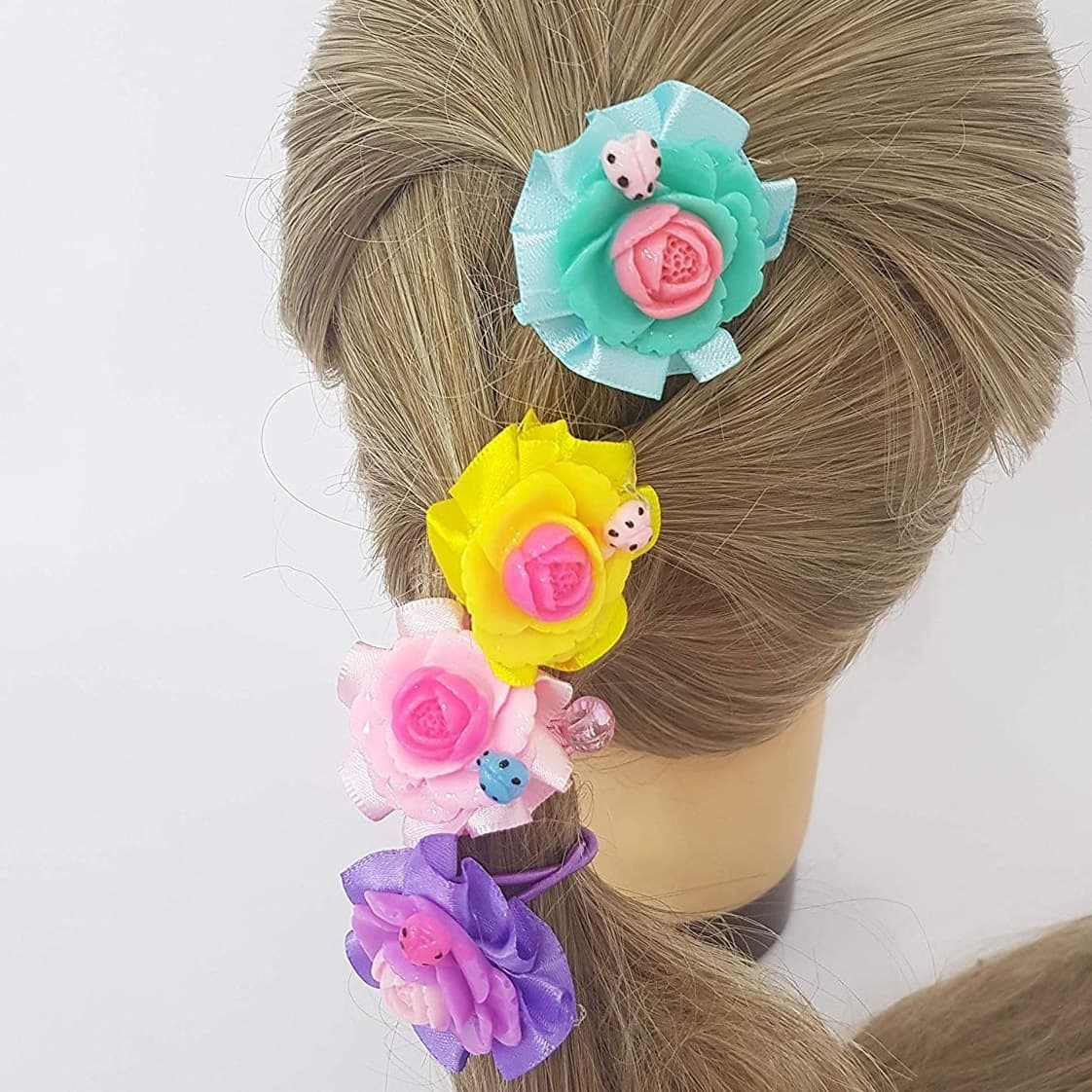 SET 4 PEZZI CODINI CODINO FIORI COLORATI ELASTICI BAMBINA RAGAZZA CAPELLI CODA