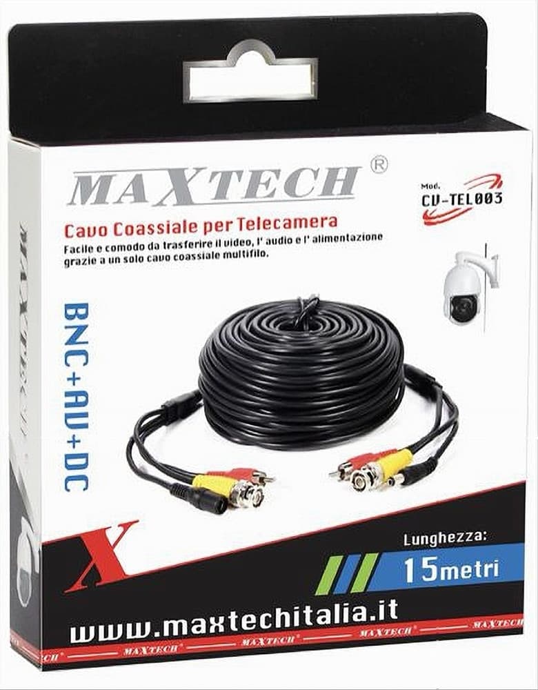 CAVO BNC TELECAMERE VIDEOSORVEGLIANZA ALIMENTAZIONE 15 MT MAXTECH CV-TEL003 - 3