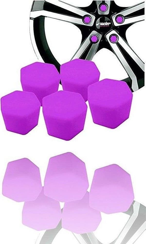 20 COPRIBULLONI COPRI BULLONI DADI SILICONE FLUORESCENTI VIOLA CERCHI RUOTA