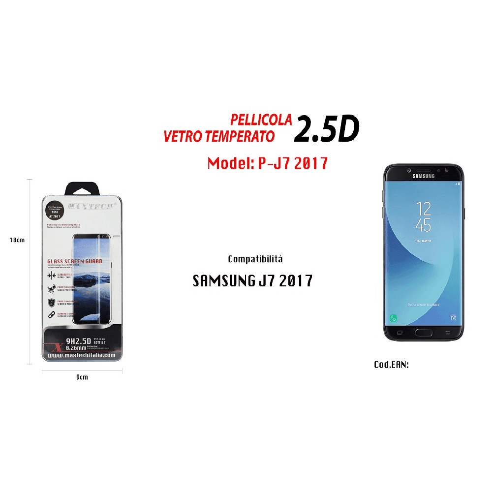PELLICOLA VETRO TEMPERATO PER SAMSUNG J7 2017 PROTEZIONE SCHERMO MAXTECH P-J7 2017