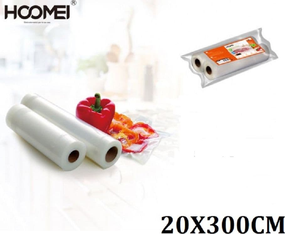 SET ROTOLI PER SOTTOVUOTO 20X300CM PER CONGELAMENTO CIBI ALIMENTI FRUTTA VERDURA - 2