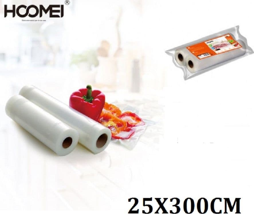 2 ROTOLI PER SOTTOVUOTO 25X300CM CONSERVAZIONE PER ALIMENTI FRUTTA VERDURA