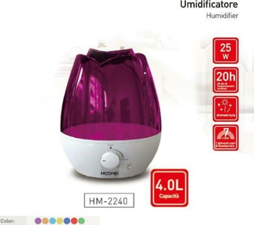 UMIDIFICATORE 4 LT 25 WATT AROMATERAPIA CON 7 DIFFERENTI COLORAZIONI LED HM-2240 - 2
