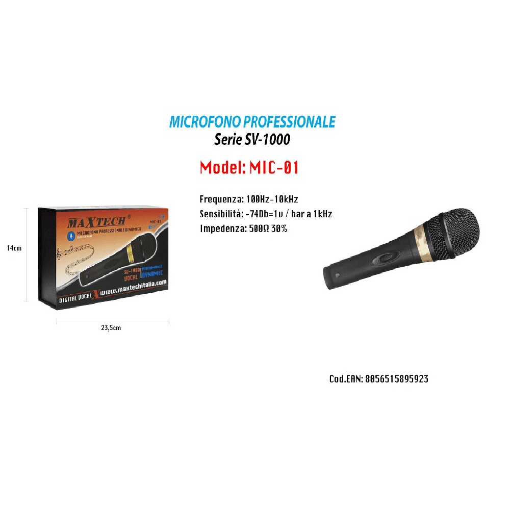 MICROFONO CON CAVO KARAOKE FESTE DINAMICO 3.2 MT XLR-JACK ON/OFF MIC-01 FM-868 - 2