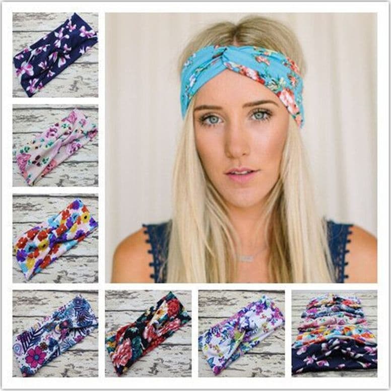 FASCIA ELASTICA FLOREALE FIORI FIORE ANNODATA RETRO FERMA CAPELLI ACCESSORI