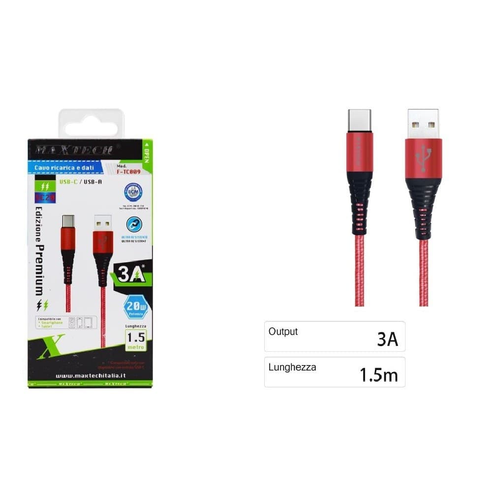 CAVO USB A TYPE C DATI RICARICA PER SAMSUNG HUAWEI 1.5 METRI 3A MAXTECH F-TC009 - 4