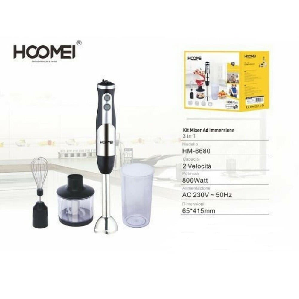 3 IN 1 MIXER AD IMMERSIONE MULTIFUNZIONE 800 W 2 VELOCITA' CUCINA HOOMEI HM-6680