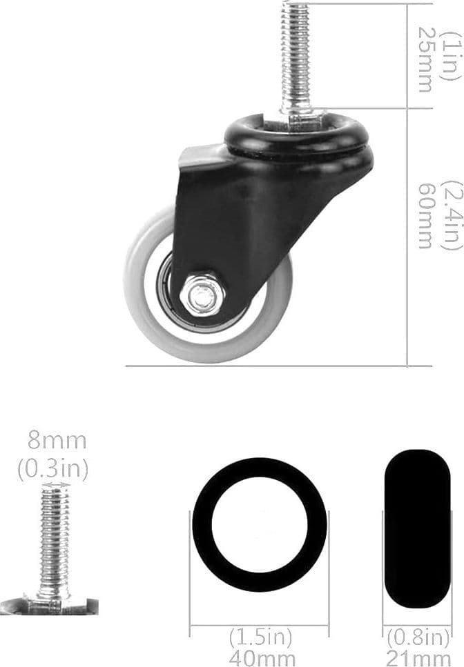 4 RUOTE IN GOMMA RICAMBIO PER CARRELLO MOBILI CON PERNO GIREVOLE ROSSO 40MM 4CM - 2