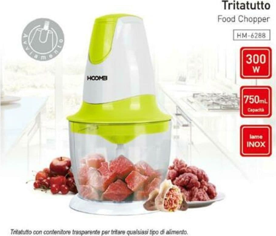TRITATUTTO ELETTRICO 0,75L 300W TRITA VERDURE FRUTTA AGLIO HOOMEI HM-6288 CUCINA - 2