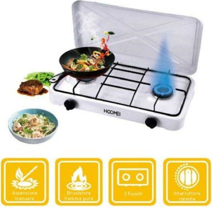 CUCINA A GAS FORNELLO PIANO COTTURA DOPPIO 2 FUOCHI PER USO INTERNO ED ESTERNO - 4
