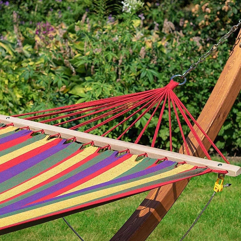 AMACA DA GIARDINO SINGOLA XL IN LEGNO COTONE RELAX CAMPEGGIO 200X120CM 2 COLORI - 5