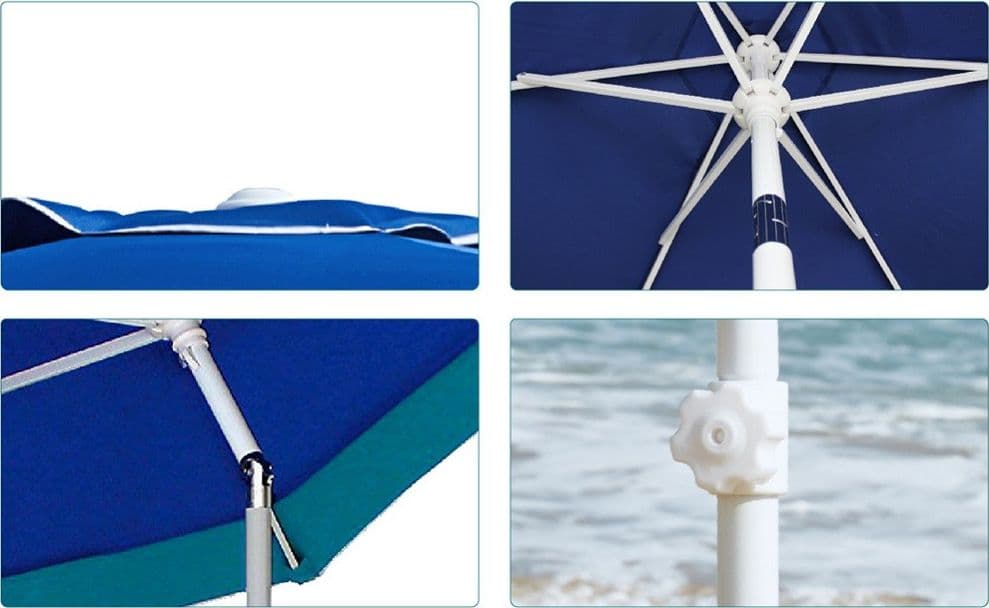 OMBRELLONE MARE SPIAGGIA GIARDINO ACCIAIO GRANDE 210CM TURCHESE BLU CON CUSTODIA - 5