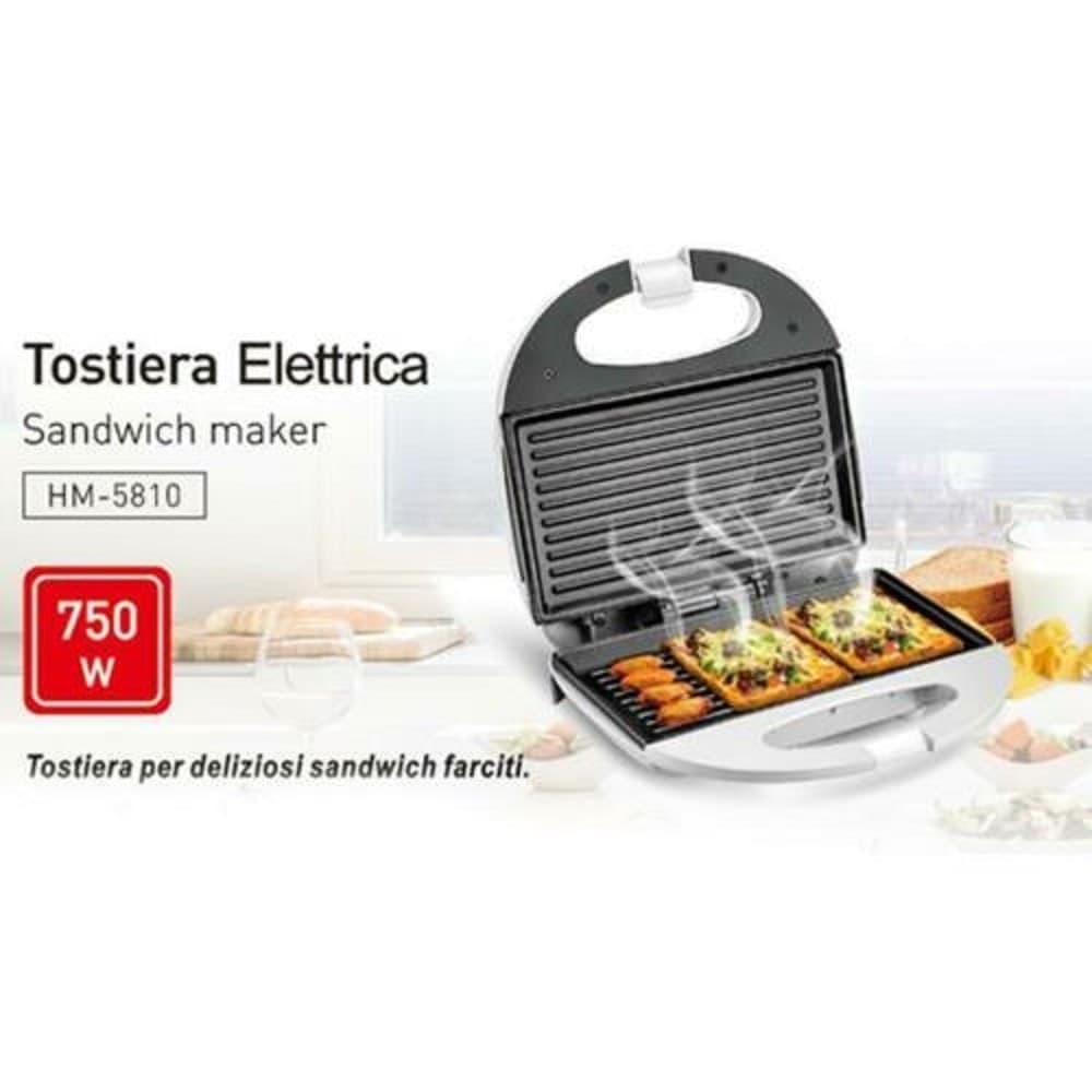 PIASTRA ELETTRICA TOSTIERA PER TOAST 750 WATT CON PIASTRE GRILL ANTIADERENTI - 2