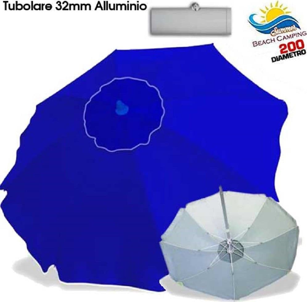 OMBRELLONE DA SPIAGGIA ALLUMINIO 2 MT CON SNODO TESSUTO POLYESTERE BLU PALO 32MM - 2
