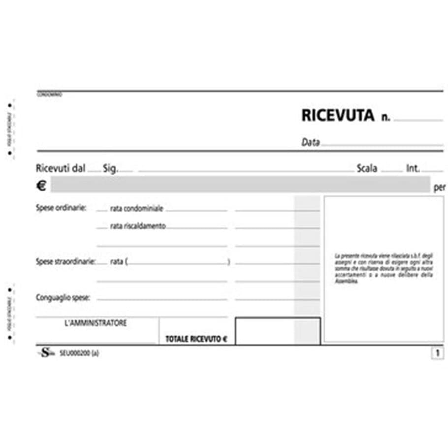 SET 3 PEZZI RICEVUTE RICEVUTA CONDOMINIO 100X170 COPIA 50 FOGLI X2 CONTABILITA'