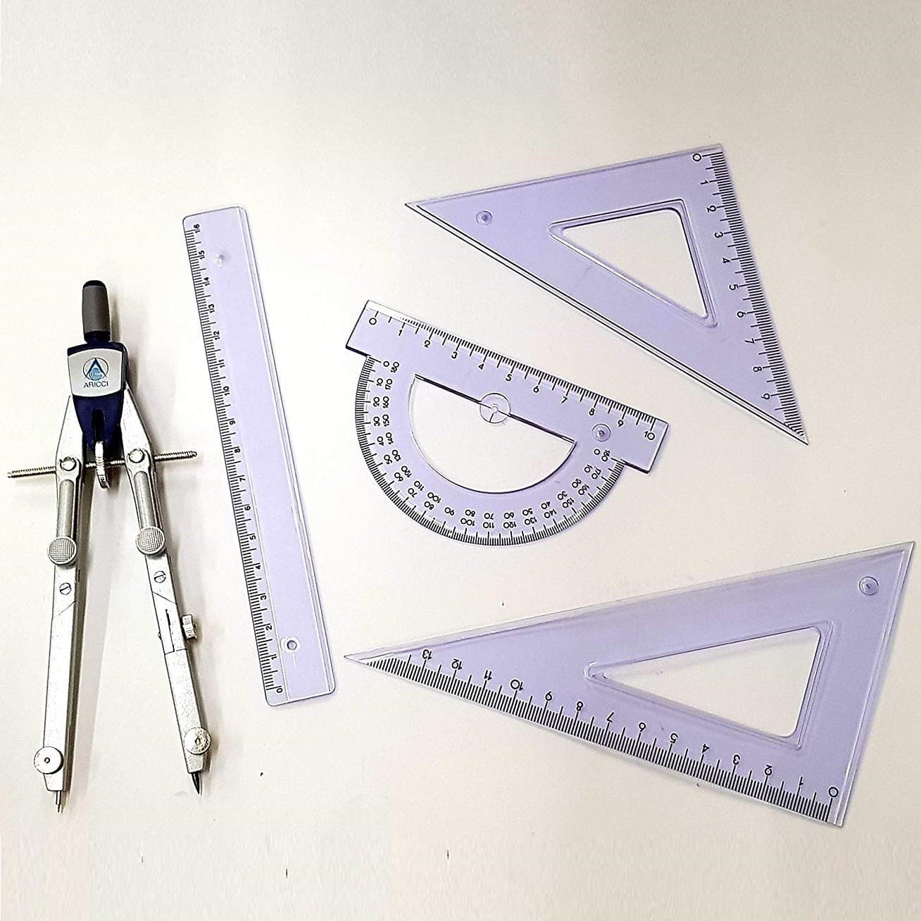 SET COMPASSO + STRUMENTI DISEGNO F4006 SQUADRETTE RIGHELLO GONIOMETRO SCUOLA