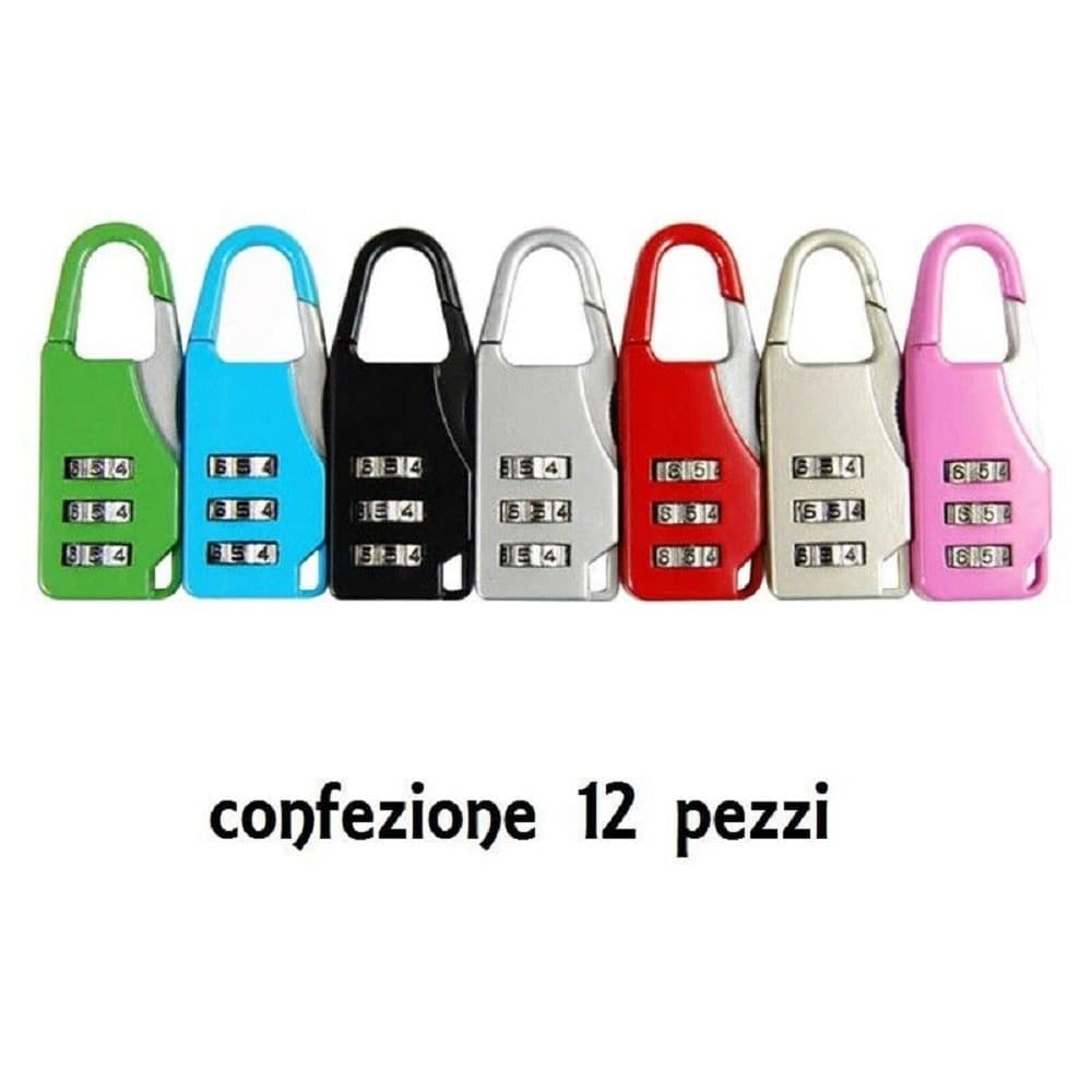 SET 12 PEZZI LUCCHETTO A COMBINAZIONE RESETTABILE 3 CIFRE VALIGIA BAGAGLIO