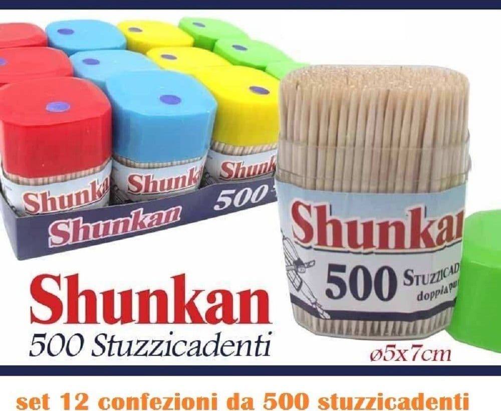 SET 12 CONFEZIONI DA 500 STUZZICADENTI DOPPIA PUNTA STECCHINI LEGNO CUCINA