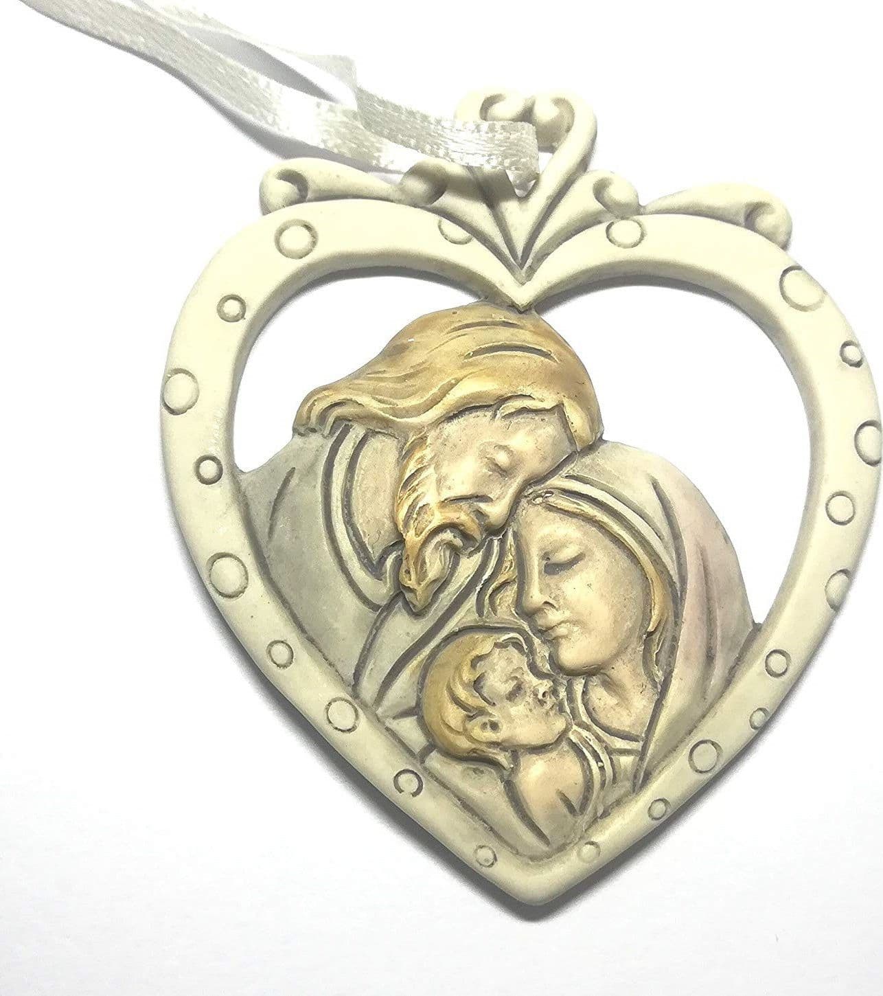 SET 12 PEZZI BOMBONIERA BOMBONIERE SACRA FAMIGLIA CUORE CERAMICA APPENDINO