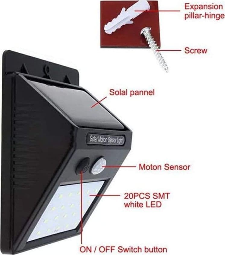 2 X FARO SOLARE DA ESTERNO FARETTO FOTOVOLTAICO + SENSORE LAMPADA LED - 5
