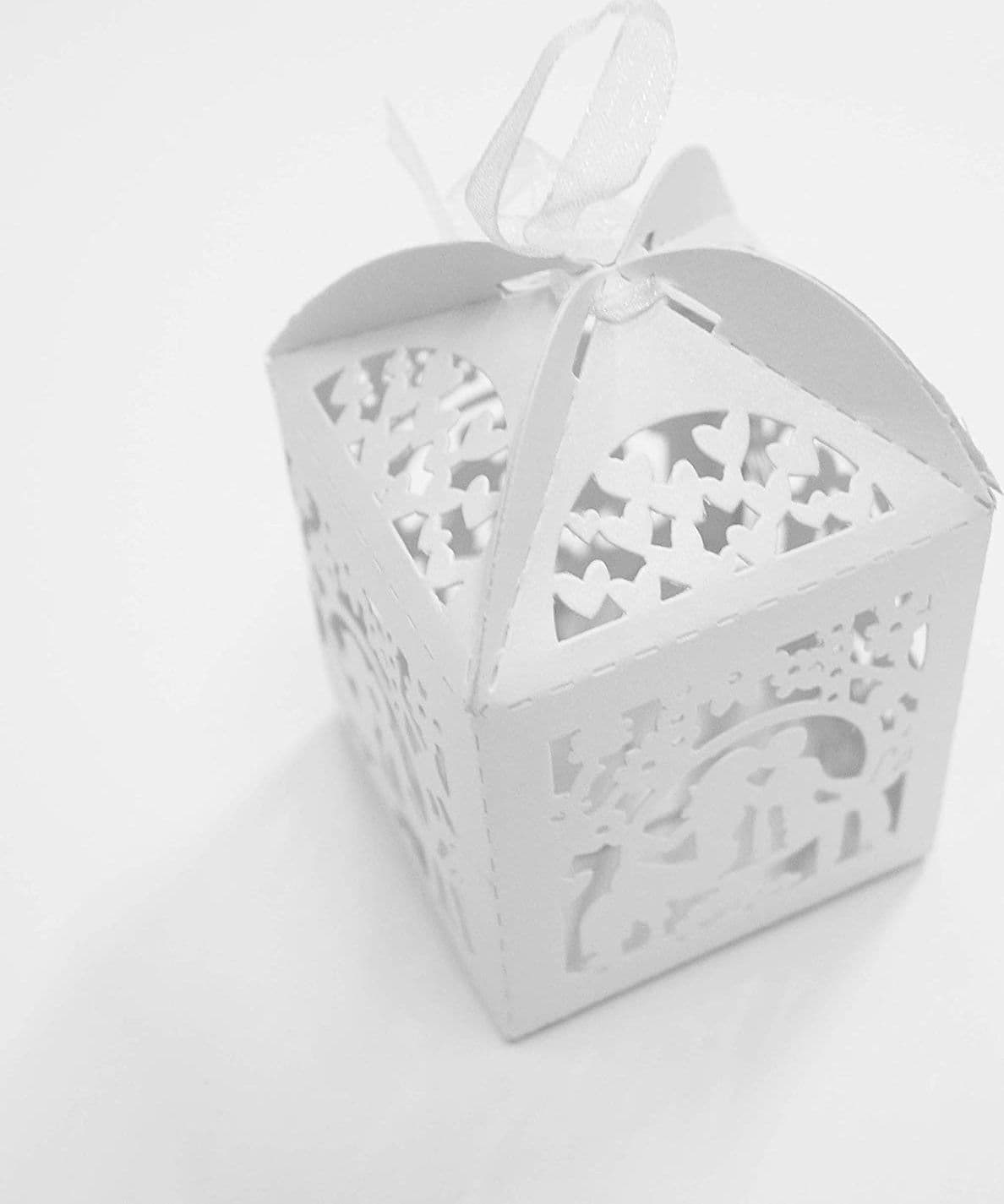 SET 12 PEZZI BOMBONIERA BOMBONIERE SCATOLA SPOSI BIANCO 5.5X5.5X8CM MATRIMONIO - 2