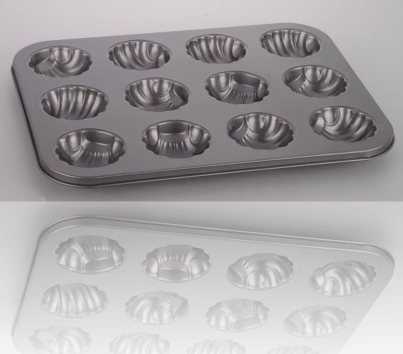 STAMPO TEGLIA VASSOIO ANTIADERENTE 12 MUFFIN CUPCAKE DOLCI CONCHIGLIE - 3